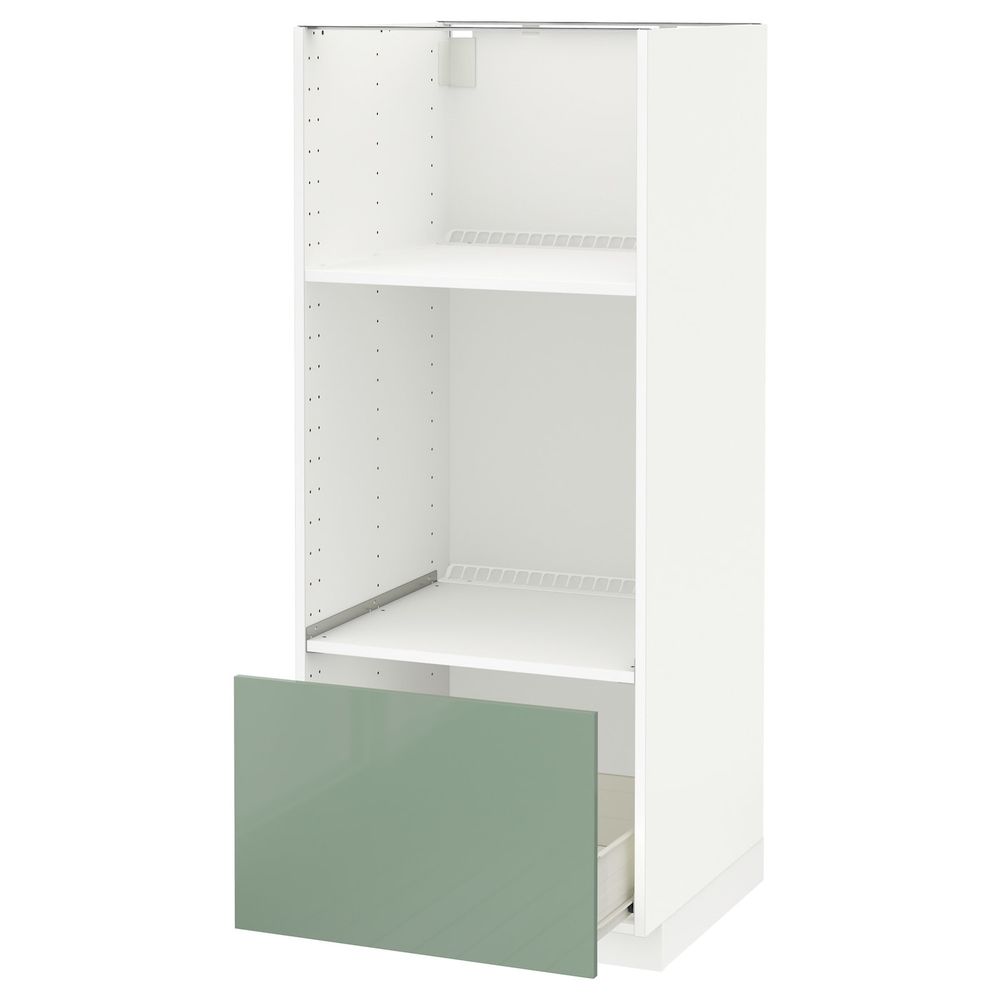Высокий шкаф с ящиком для духовки/СВЧ, белый, Калларп светло-зеленый, 60x60x140 см IKEA МЕТОД / ФОРВАРА 392.664.14 - фото 1