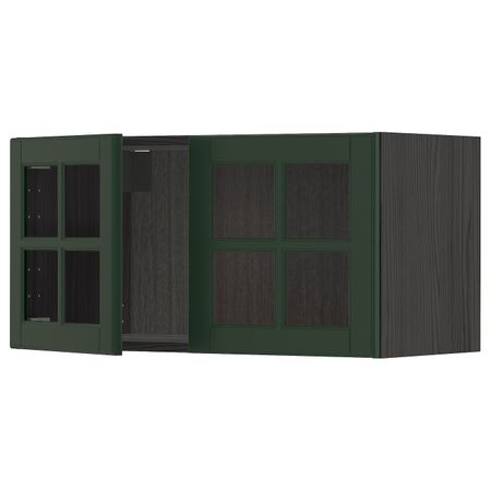 Навесной шкаф с 2 стеклянная дверями, черный/Будбин темно-зеленый 80x40 см IKEA МЕТОД 593.030.81