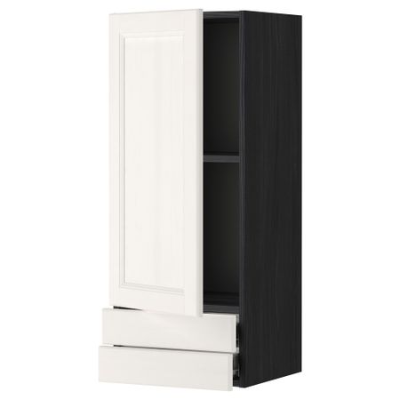 Навесной шкаф с дверцей, 2 ящика МЕТОД / ФОРВАРА, черный, Лаксарби белый
