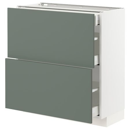 Напольный шкаф/2фасада/3ящика, белый/Бодарп серо-зеленый 80x37 см IKEA METOD МЕТОД / MAXIMERA МАКСИМЕРА 993.167.41