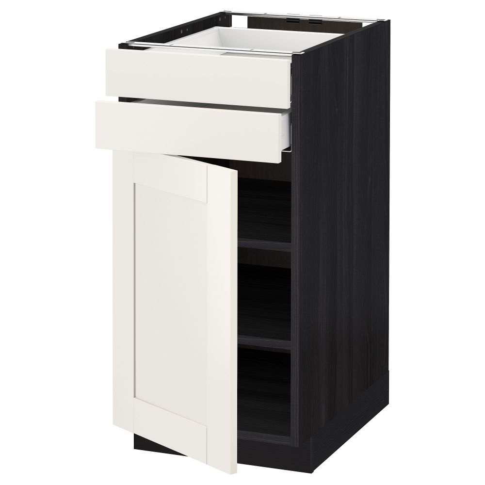 Напольный шкаф с дверцей, 2 ящиками МЕТОД / МАКСИМЕРА, черный, Сэведаль белый - схема-чертеж с размерами