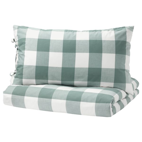 Пододеяльник и 2 наволочки ЭММИ РУТА, зеленый, белый (200x200/50x70 см) - фото 1