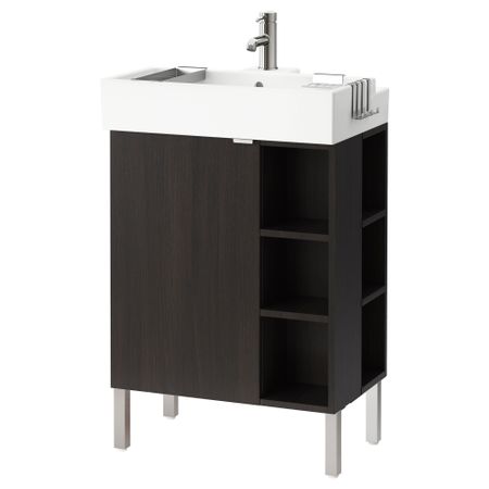 Шкаф под раковину с 1 дверцей, 2 открывающихся полки ЛИЛЛОНГЕН, черно-коричневый (60x41x92 см)