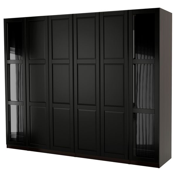 Гардероб ПАКС, черно-коричневый Ундредаль, Ундредаль стекло (300x60x236 см) - фото 2