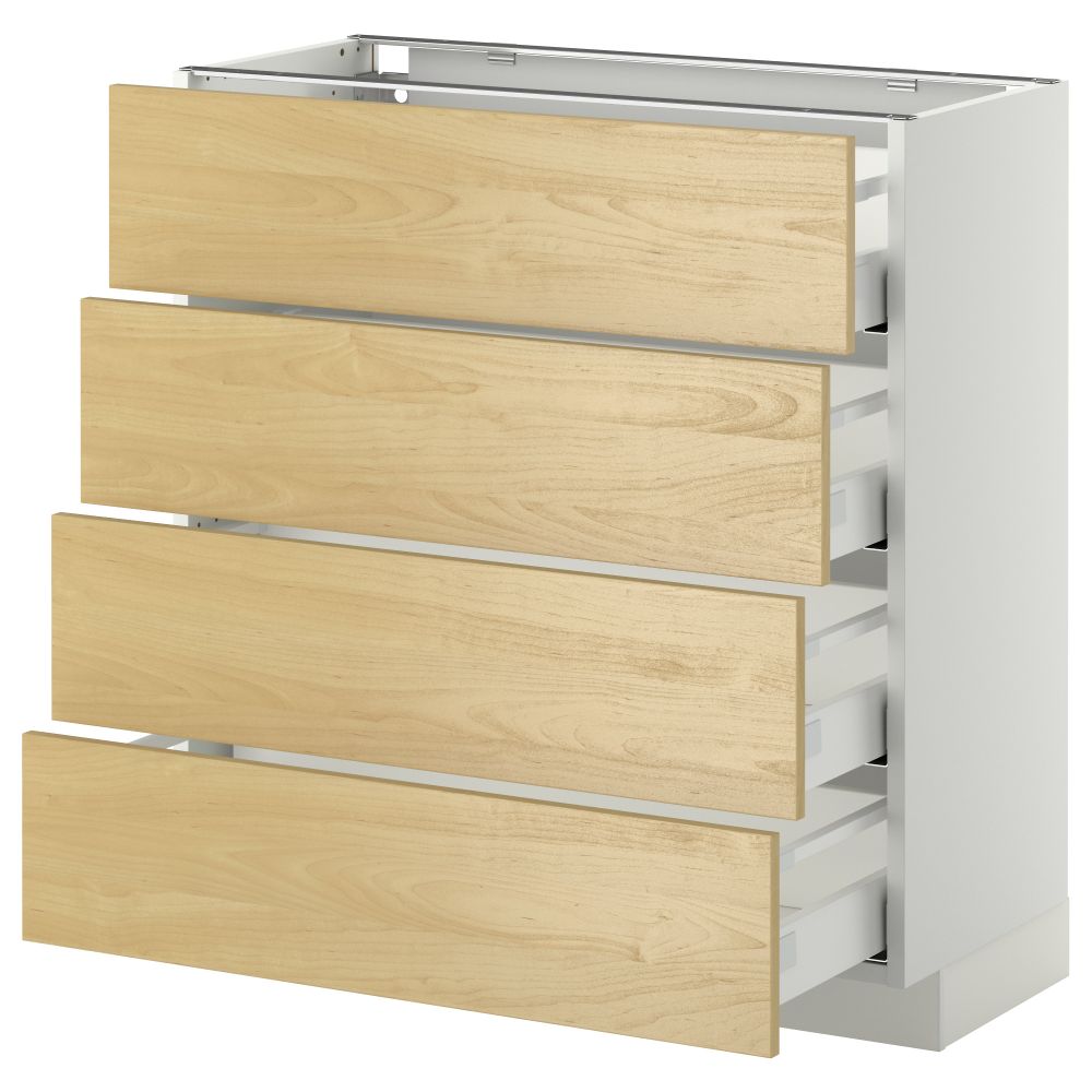 Напольный шкаф 4 фронтальных панели, 4 ящика МЕТОД / МАКСИМЕРА, белый, Тингсрид береза - схема-чертеж с размерами