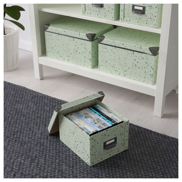 Коробка с крышкой ФЬЕЛЛА, светло-зеленый, в горошек (22x26x16 см) - фото 3