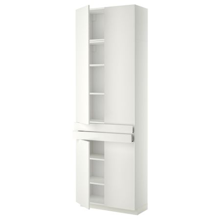 Высокий шкаф + полки, 2 ящика, 4 дверцы МЕТОД / МАКСИМЕРА, белый, Хэггеби белый (80x37x240 см)
