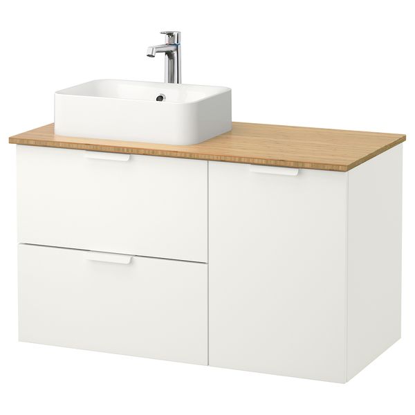 Шкаф с раковиной 45x32 см ГОДМОРГОН/ТОЛКЕН / ХОРВИК, белый, бамбук (102x49x72 см) - фото 1