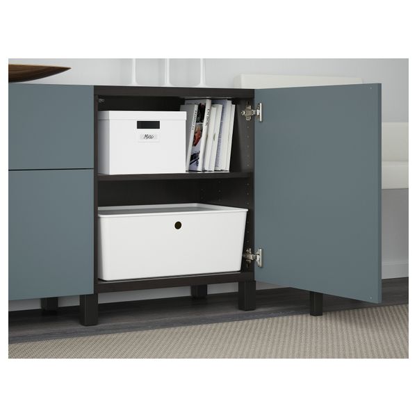 Комбинация для хранения с ящиками БЕСТО, черно-коричневый, Вальвикен серо-бирюзовый (180x40x74 см) - схема-чертеж с размерами