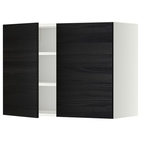 Навесной шкаф с полками, 2 дверцы МЕТОД, белый, Тингсрид черный