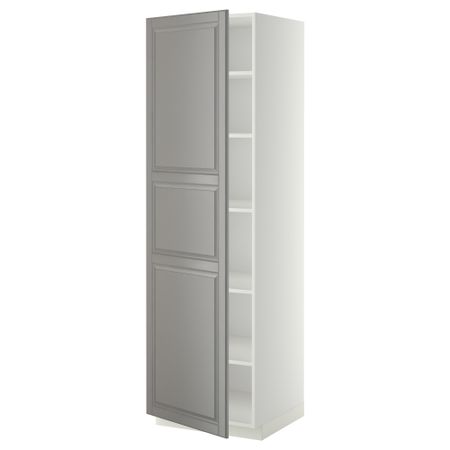 Высокий шкаф с полками, белый, Bodbyn серый, 60x60x200 см IKEA METOD МЕТОД 094.630.72
