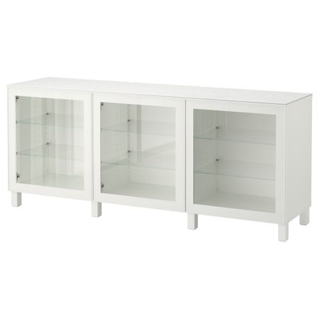 Комбинация для хранения с дверцами БЕСТО, белый, Глассвик белый прозрачное стекло (180x42x74 см)