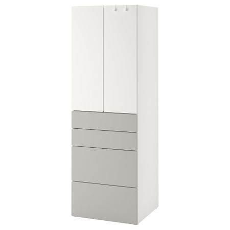 Гардероб, белый серый с 4 ящиками, 60x42x181 см IKEA PLATSA ПЛАТСАA ПЛАТСА, SMÅSTAD СМОСТАД 094.263.72