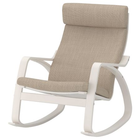 Кресло-качалка ПОЭНГ, белый, Хилларед бежевый