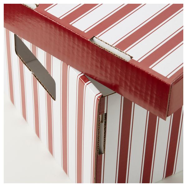 Коробка с крышкой ПИНГЛА, полоска белый, красный (28x37x18 см) - схема-чертеж с размерами