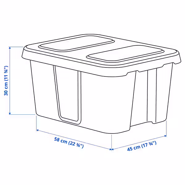 KLÄMTARE Контейнер с крышкой,д/дома/сада - темно-серый 58x45x30 см - схема-чертеж с размерами