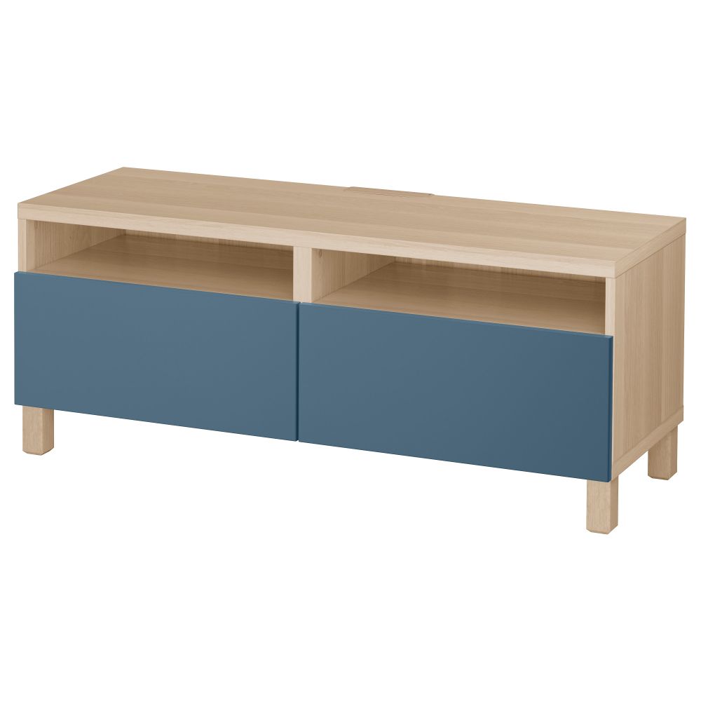 Тумба для ТВ с ящиками БЕСТО, под беленый дуб, Вальвикен темно-синий - фото 1