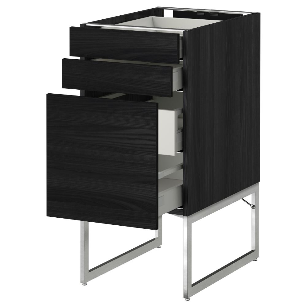 Напольный шкаф 3 фронтальных панели, 2 нижних, 2 средних ящика МЕТОД / МАКСИМЕРА, черный, Тингсрид черный - схема-чертеж с размерами