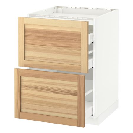 Напольный шкаф, 2 фронтальных панели, 3 ящика, белый/Торхэмн ясень 60x60 см IKEA METOD МЕТОД / MAXIMERA МАКСИМЕРА 092.356.26