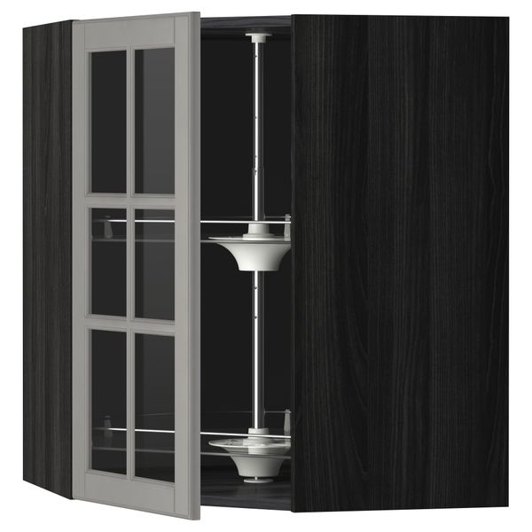 Угловой навесной шкаф с вращающающейся секцией, стеклянными дверцами МЕТОД, черный, Будбин серый - схема-чертеж с размерами