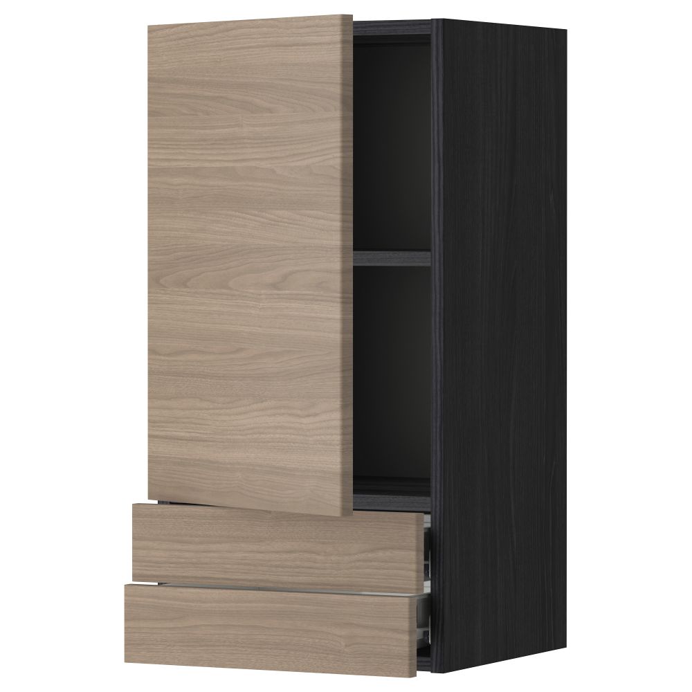 Навесной шкаф с дверцей, 2 ящика МЕТОД / ФОРВАРА, черный, Брокхульт светло-серый - фото 1