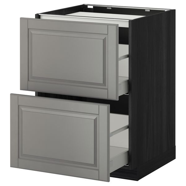Напольный шкаф, 2 фронтальных панели, 3 ящика МЕТОД / МАКСИМЕРА, черный, Будбин серый - фото 1