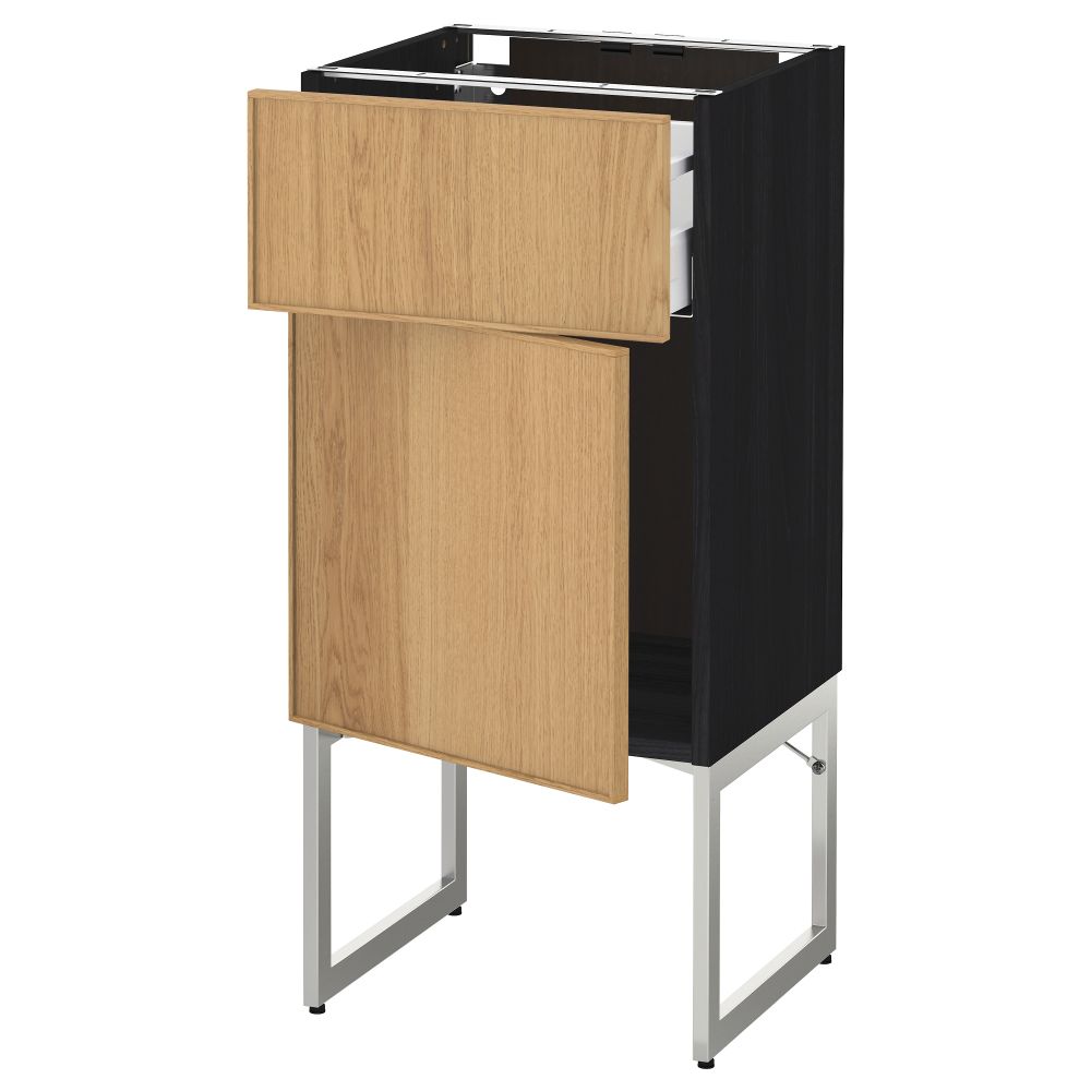 Напольный шкаф с ящиком, дверью МЕТОД / МАКСИМЕРА, черный, Экестад дуб - схема-чертеж с размерами