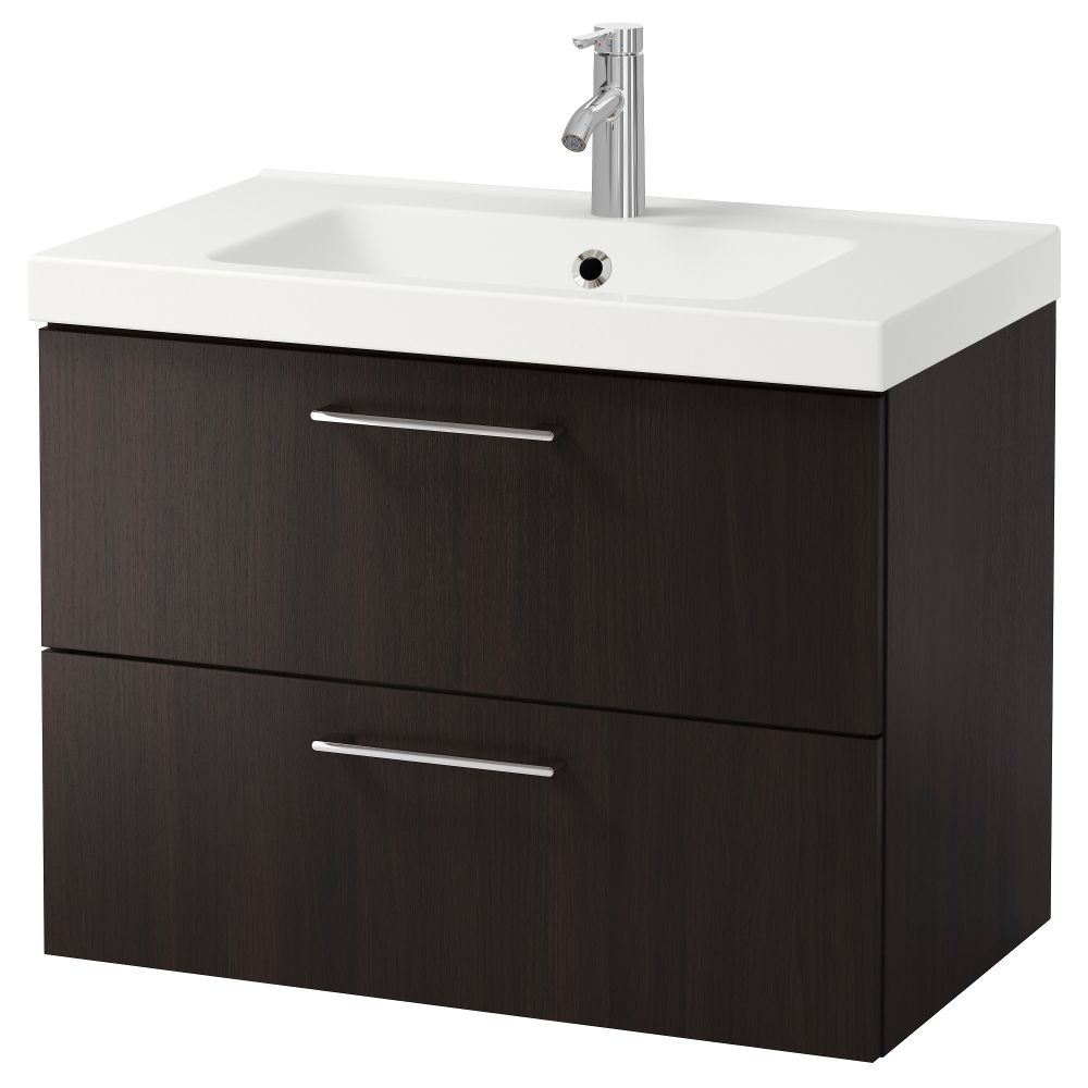 Шкаф для раковины с 2 ящиками ГОДМОРГОН / ОДЕНСВИК, черно-коричневый (80x49x64 см) - фото 1