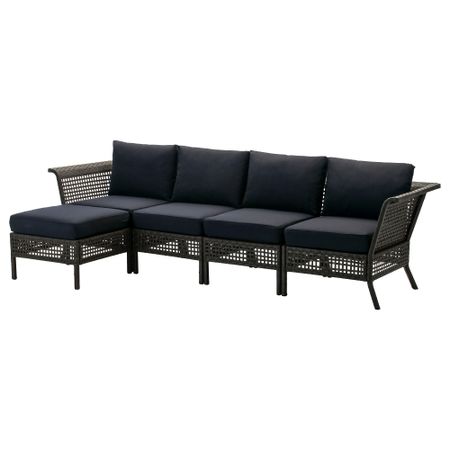 4-местный диван + табурет для ног, садовый КУНГСХОЛЬМЕН / КУНГСЭ, черно-коричневый (142/284x80x73 см)