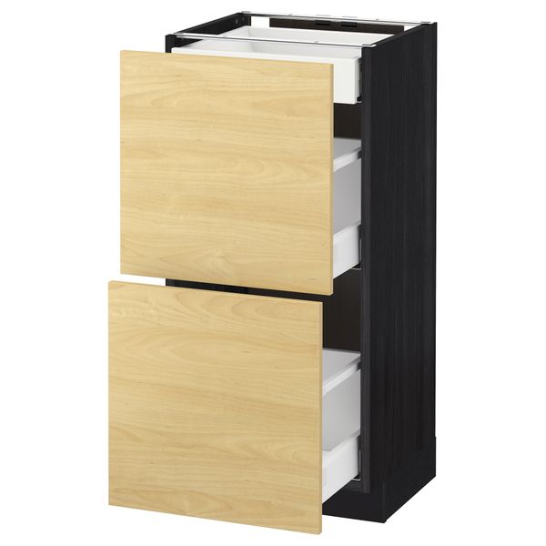 Напольный шкаф, 2 фасада, 3 ящика МЕТОД / МАКСИМЕРА, черный, Тингсрид береза - схема-чертеж с размерами