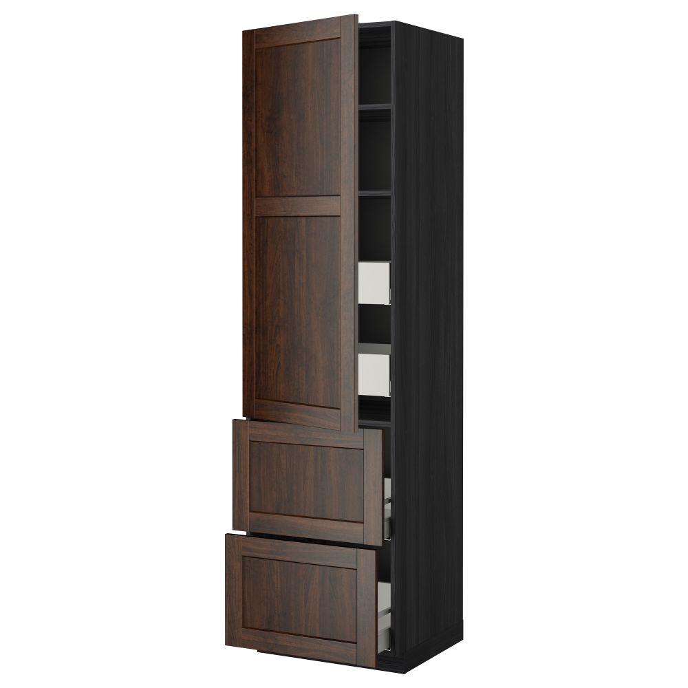 Высокий шкаф + полки, 4 ящика, 2 дверцы МЕТОД / МАКСИМЕРА, черный, Эдсерум коричневый - фото 1