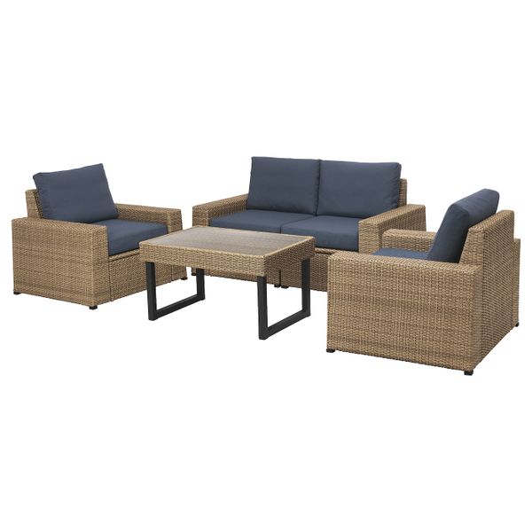 4-местный комплект садовой мебели, коричневый/ФРЁСЁН/ДУВХОЛЬМЕН синий IKEA SOLLERÖN СОЛЛЕРОН 892.568.89 - фото 1