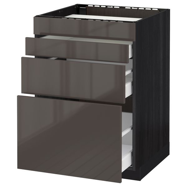 Напольный шкаф для духовки, 4фасада, 3 ящика МЕТОД / МАКСИМЕРА, черный, Рингульт серый - схема-чертеж с размерами