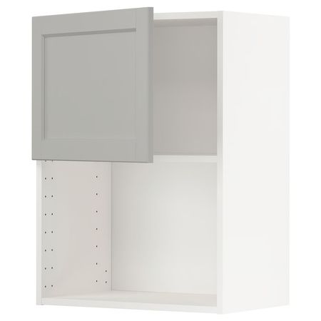METOD Навесной шкаф для СВЧ-печи - белый/Lerhyttan светло-серый 60x80 см