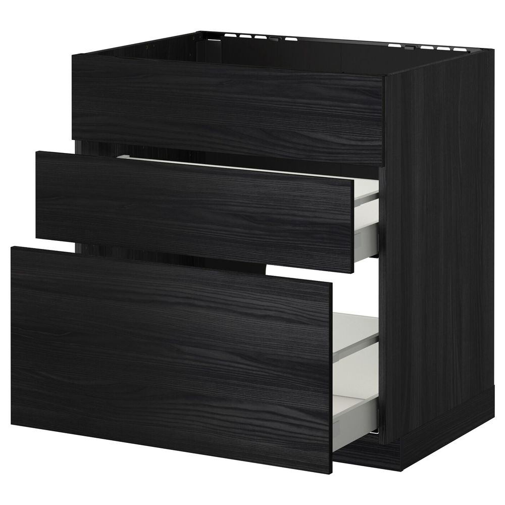 Напольный шкаф под мойку + 3 фронтальных панели/2ящ, черный, Тингсрид черный 80x60 см IKEA МЕТОД / МАКСИМЕРА 492.353.75 - схема-чертеж с размерами