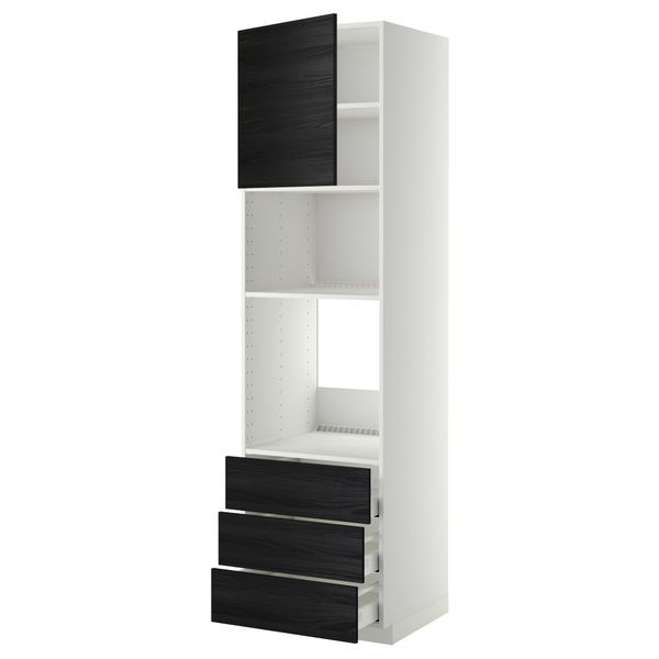 Высокий шкаф для духовки/СВЧ дверца, 3 ящика МЕТОД / МАКСИМЕРА, белый, Тингсрид черный - фото 1
