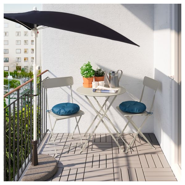 Стол + 2 складных стула для сада САЛЬТХОЛЬМЕН, бежевый - фото 2