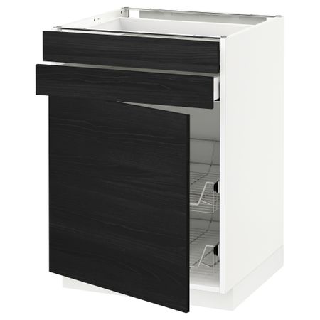 Напольный шкаф, дверца, 2 ящика, проволочных корзин МЕТОД / МАКСИМЕРА, белый, Тингсрид черный