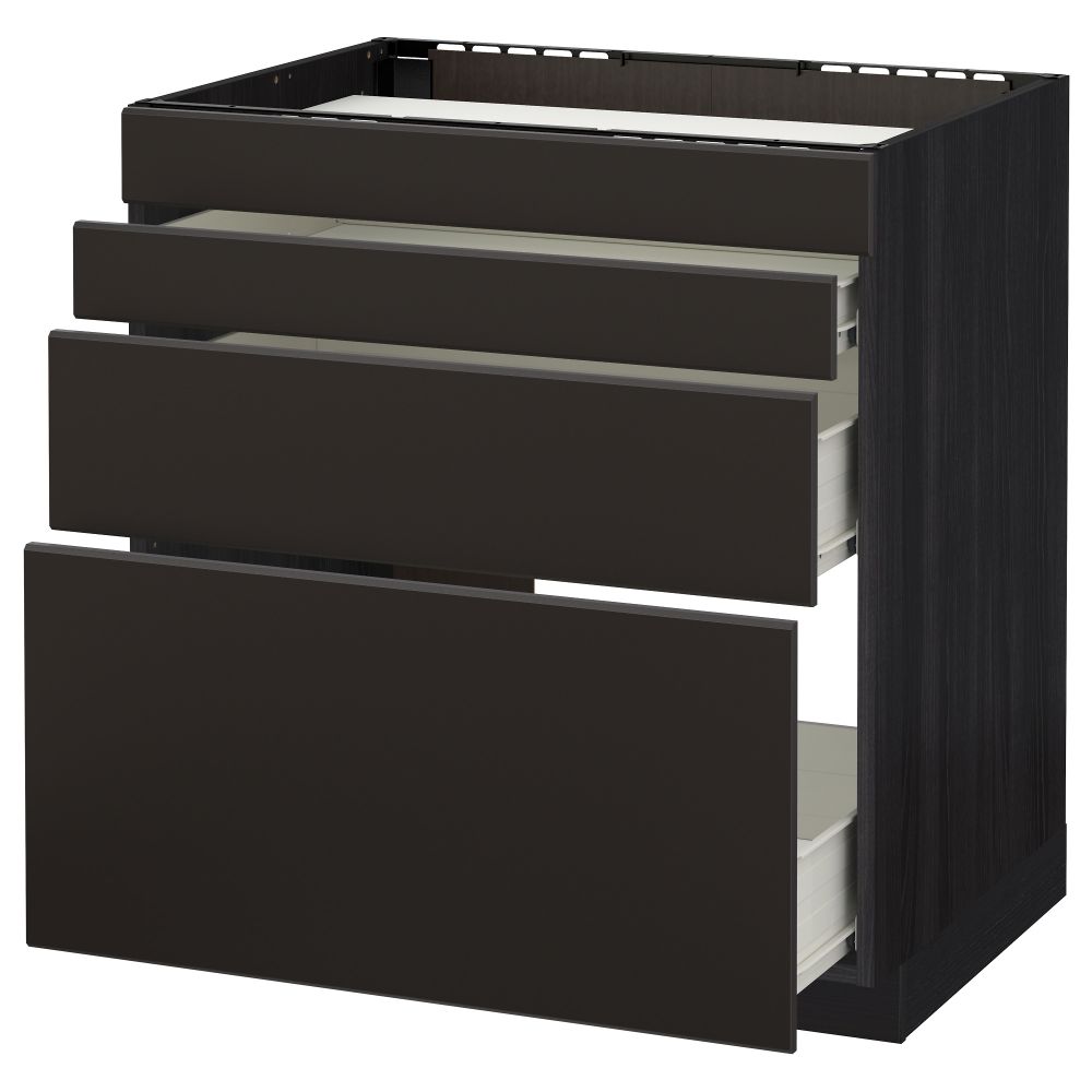 Напольный шкаф для духовки, 4фасада, 3 ящика МЕТОД / ФОРВАРА, черный, Кунгсбакка антрацит - фото 1