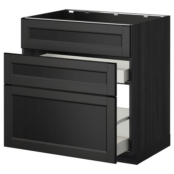 Напольный шкаф под мойку + 3 фронтальных панели, 2 ящика МЕТОД / МАКСИМЕРА, черный, Лаксарби черно-коричневый - схема-чертеж с размерами