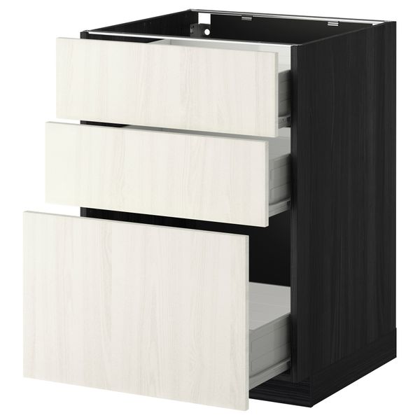 Напольный шкаф с 3 ящиками МЕТОД / ФОРВАРА, черный, Росдаль белый - схема-чертеж с размерами