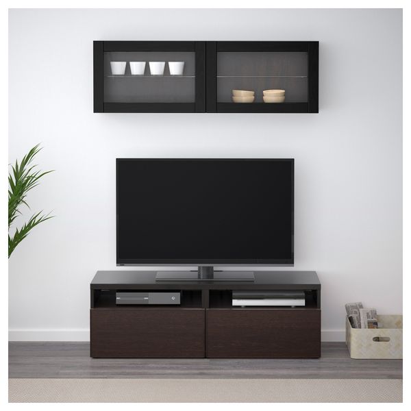 Шкаф для ТВ, комбинированный, стекляные дверцы БЕСТО, черно-коричневый, Инвикен черно-коричневый прозрачное стекло - фото 2