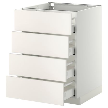 Напольный шкаф 4 фронтальных панели, 4 ящика МЕТОД / МАКСИМЕРА, белый, Веддинге белый