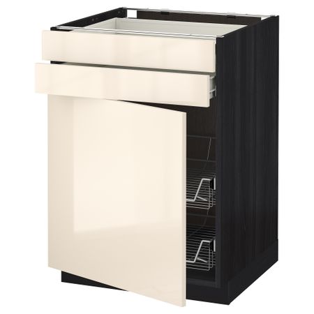 Напольный шкаф, дверца, 2 ящика, проволочных корзин МЕТОД / ФОРВАРА, черный, Рингульт кремовый