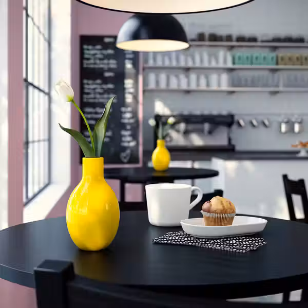 BLODBJÖRK БЛОДБЬЁРК Ваза - желтый 16 см - схема-чертеж с размерами