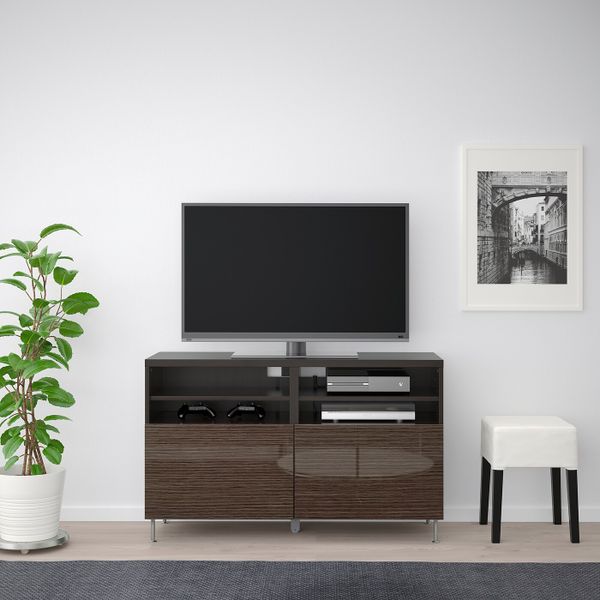 Тумба под ТВ, с дверцами, черно-коричневый/СЕЛЬСВ/СТАЛЛАРП глянцевый, коричневый 120x42x74 см IKEA БЕСТО 992.682.88 - фото 3