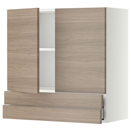 Навесной шкаф, 2 дверцы, 2 ящика МЕТОД / МАКСИМЕРА, белый, Брокхульт светло-серый