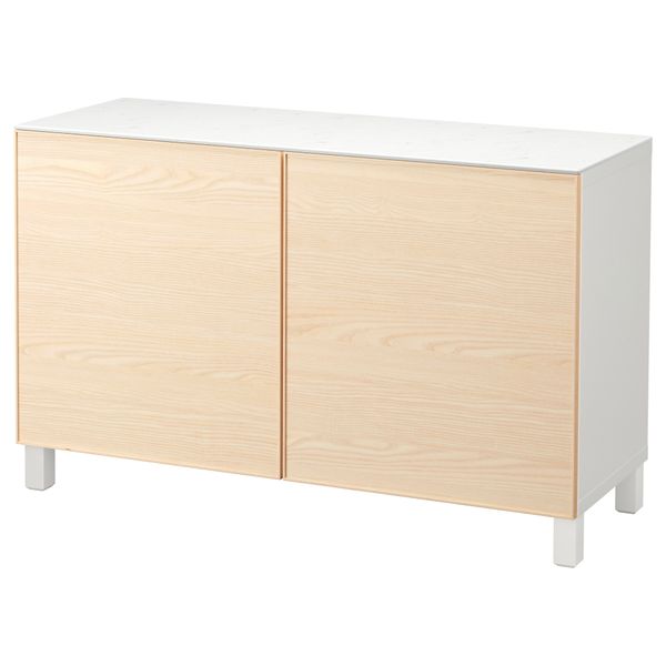 Комбинация для хранения с дверцами БЕСТО, белый, Инвикен ясеневый шпон (120x42x74 см) - фото 1