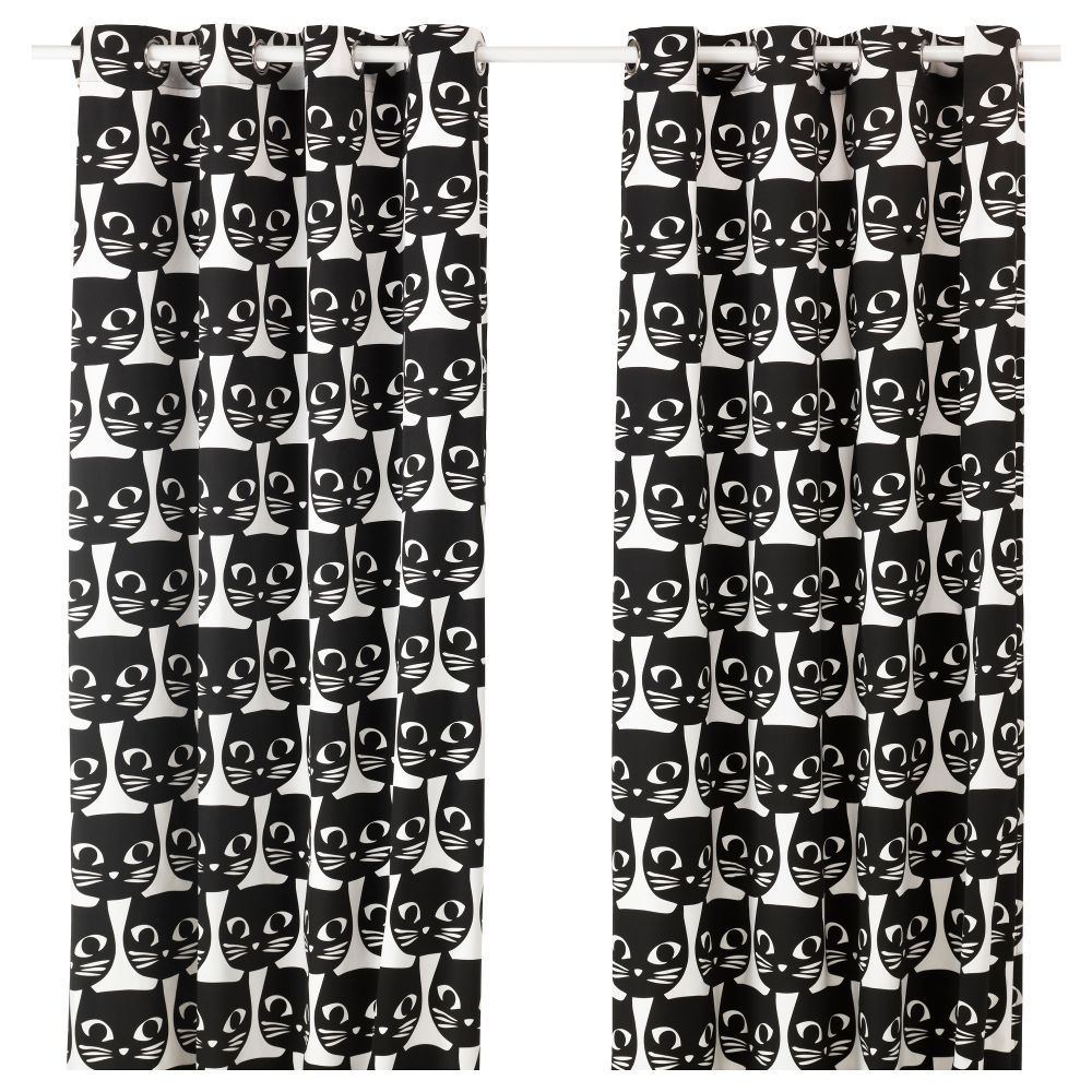 Гардины, 1 пара МАТТРАМ, белый, черный (145x300 см) - фото 1