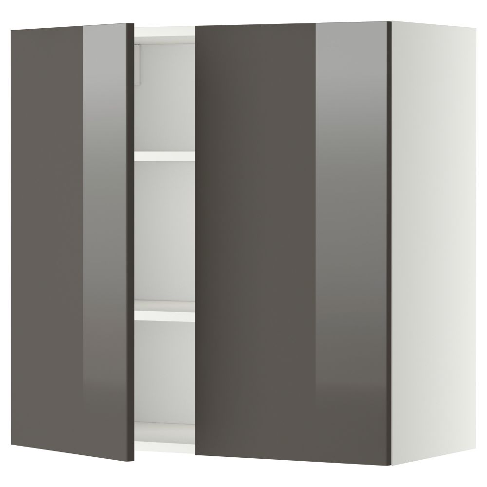 Навесной шкаф с полками, 2 дверцы МЕТОД, белый, Рингульт серый - схема-чертеж с размерами